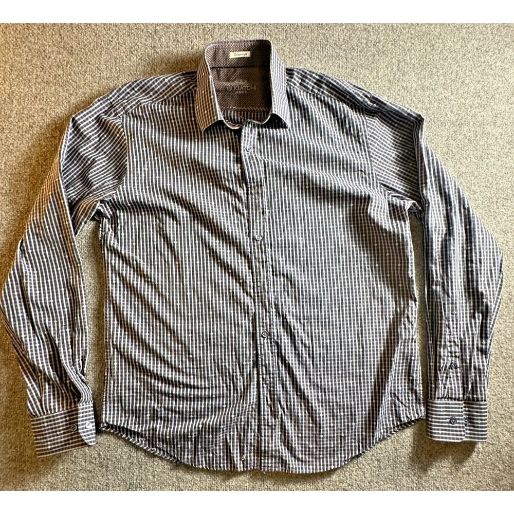 Bugatchi Shaped Fit Blue Cotton Dress Shirt Long Sleeve Check Trim Men's L? - Picture 2 of 6